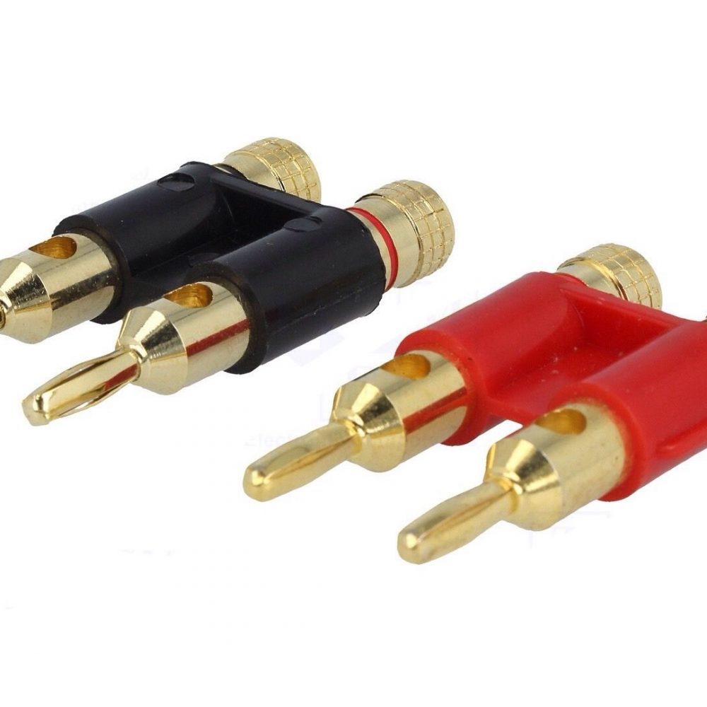 Car Audio Gold Double Banana Plugs 2 Pairs Red Black 4mm 5 Amp New Set