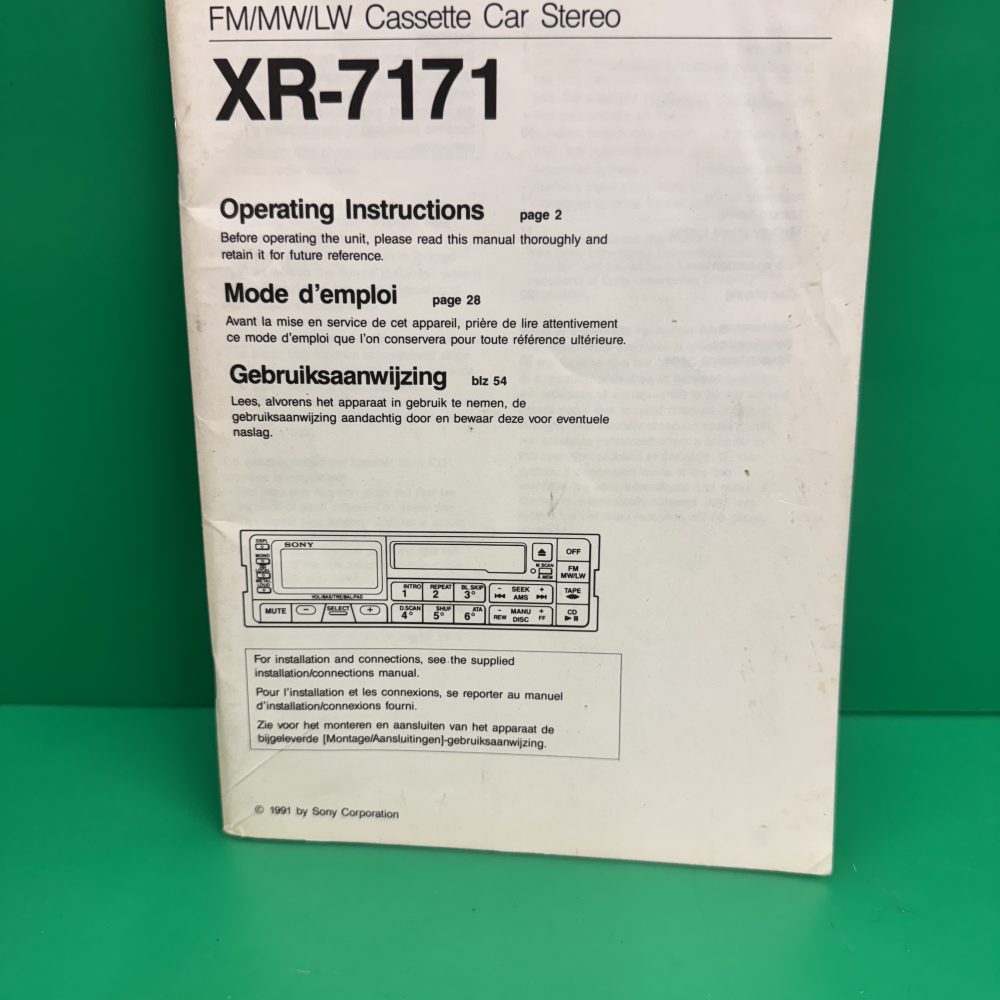 Sony Xr-7171 Car Radio Stereo Genuine Instruction Manual