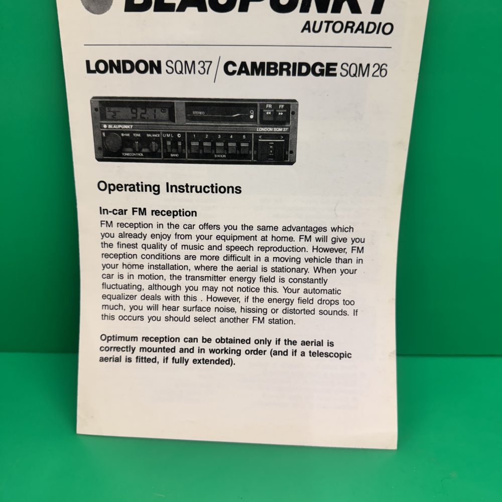 Blaupunkt London Sqm37 Cambridge Sqm26 Car Radio Stereo Genuine Instruction Manual