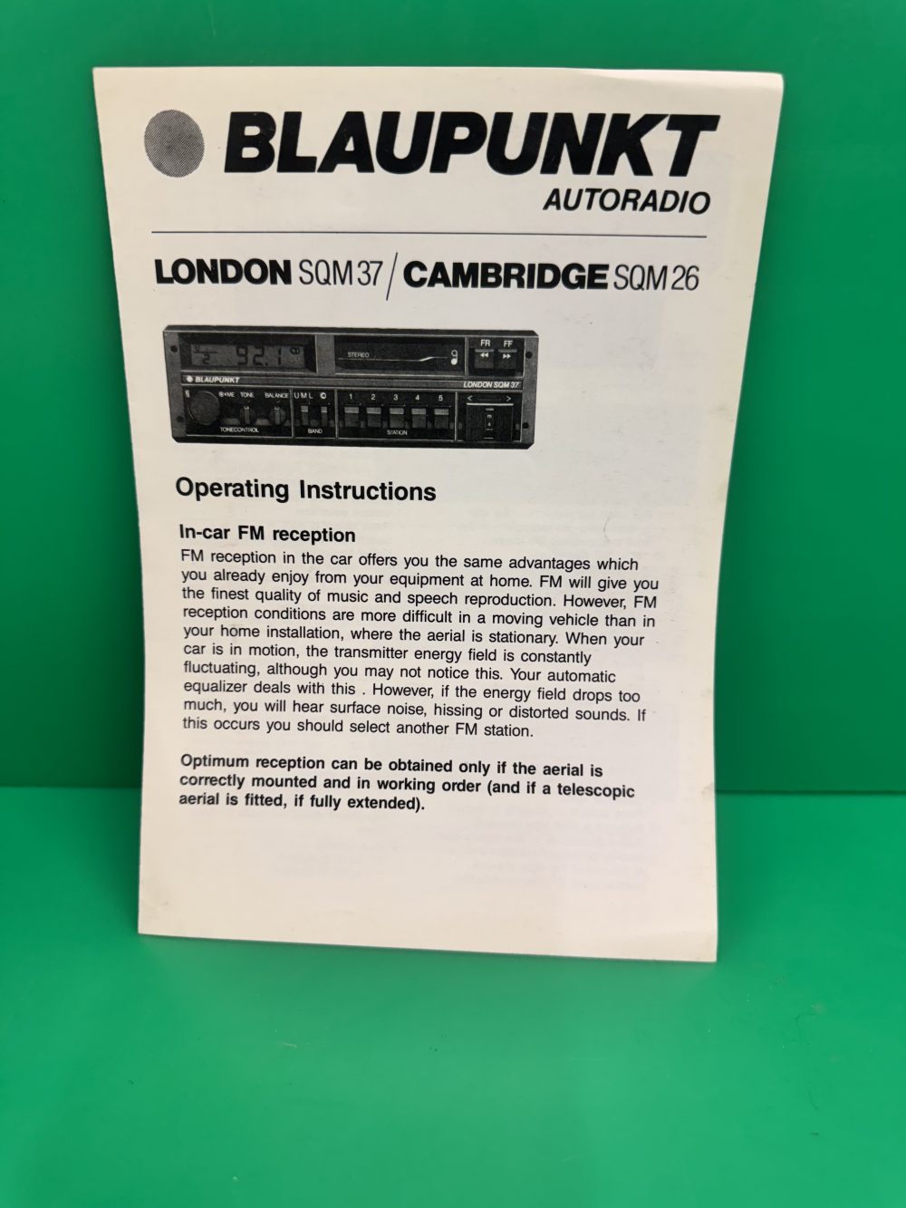 Blaupunkt London Sqm37 Cambridge Sqm26 Car Radio Stereo Genuine Instruction Manual