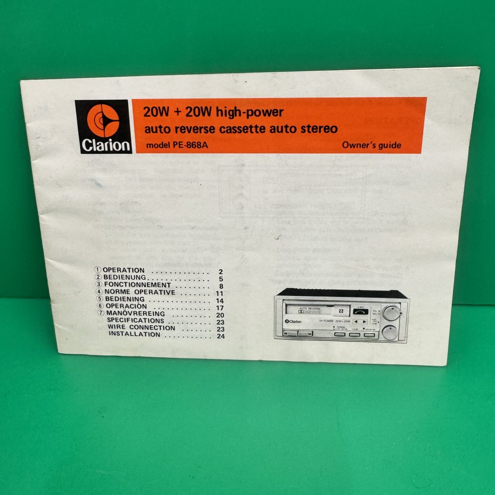 Clarion Pe-868a Car Radio Stereo Genuine Instruction Manual