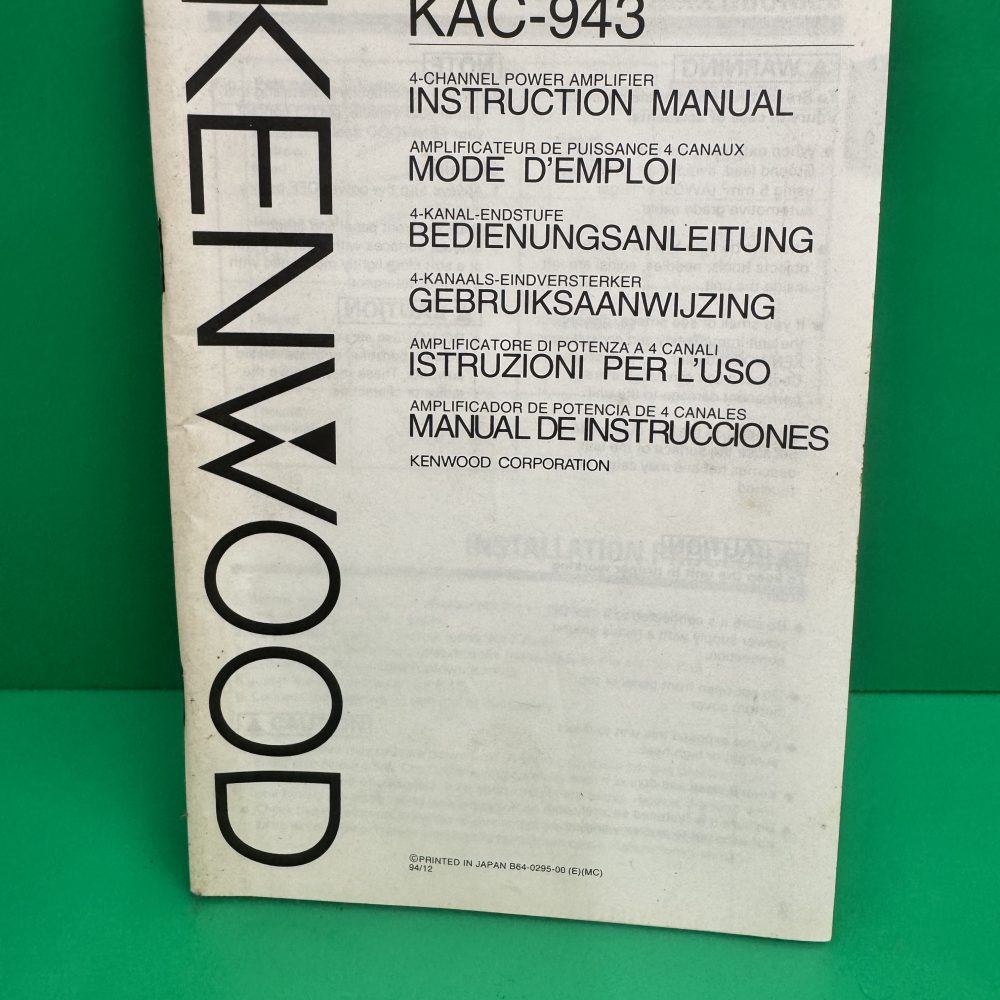 Kenwood Kac-943 Car amplifier Genuine Instruction Manual