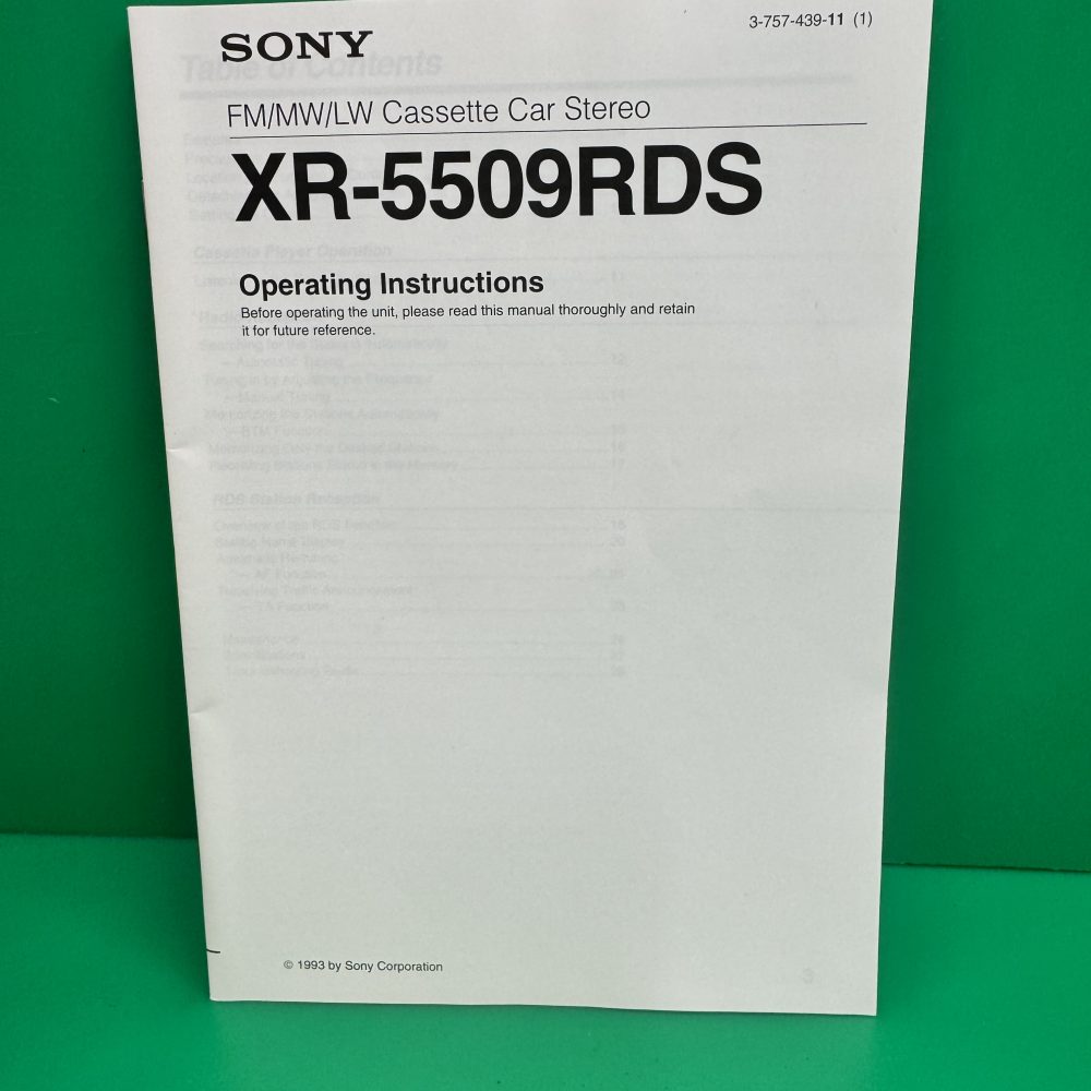 Sony Xr-5509rds Car Radio Stereo Genuine Instruction Manual