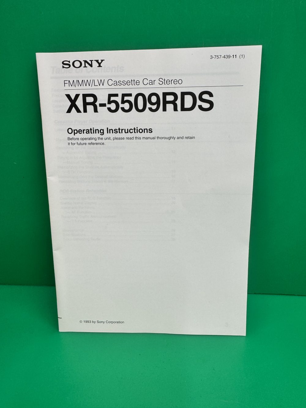 Sony Xr-5509rds Car Radio Stereo Genuine Instruction Manual