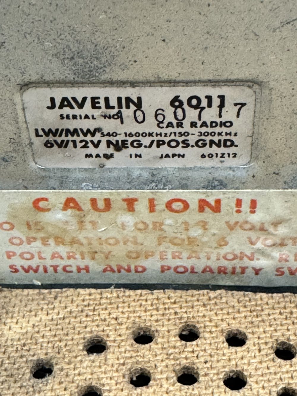 Old Classic Vintage 60s Javelin 6011 Radio 6v / 12v positive / negative earth - Image 4