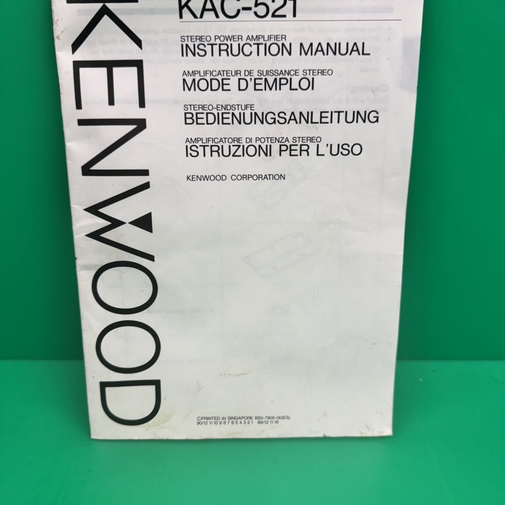 Kenwood Kac-521 Car amplifier Genuine Instruction Manual