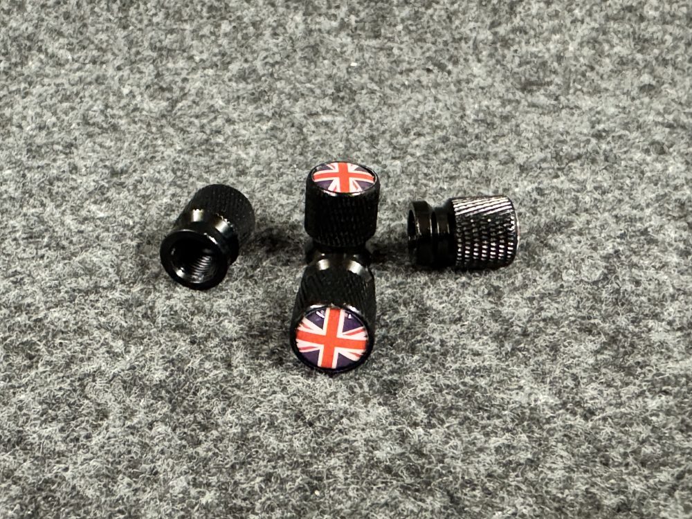 Set of x4 Union Jack Racing Tyre Dust caps - JT Audio